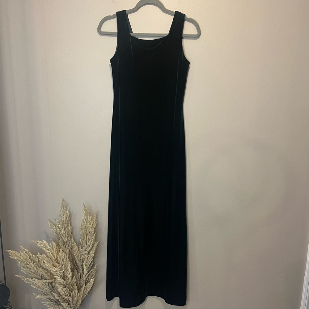 Vintage Velvet Dress 6 Green long sheath Christmas party festive sleeveless USA